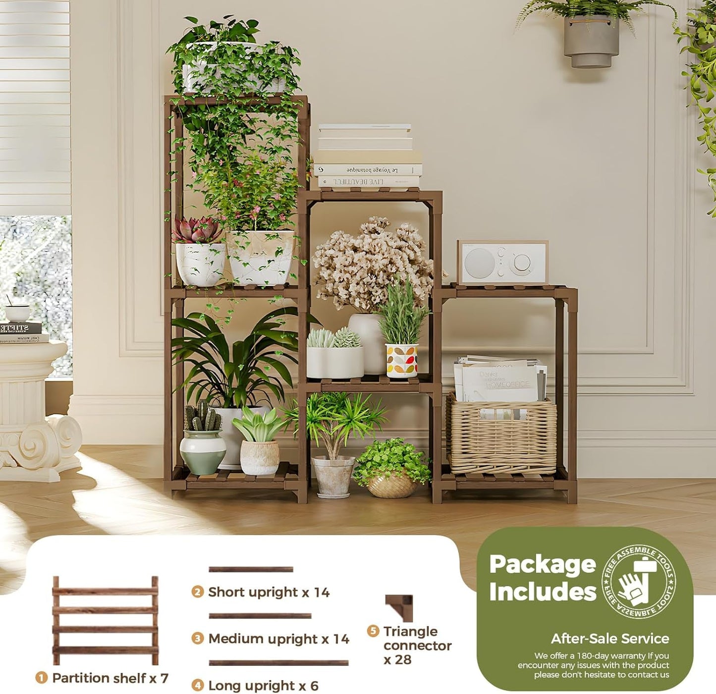 Plant Stand Indoor Plant Shelf Outdoor Wood Plant Rack for Multiple Plants 3 Tiers Ladder Plant Holder for Living Room Patio Boho Home Decor for Gardening