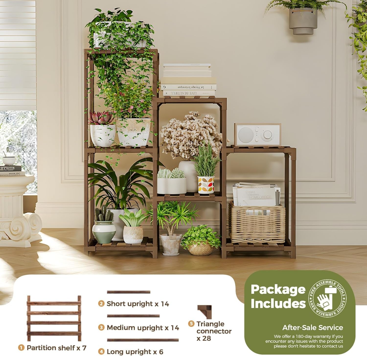 Plant Stand Indoor Plant Shelf Outdoor Wood Plant Rack for Multiple Plants 3 Tiers Ladder Plant Holder for Living Room Patio Boho Home Decor for Gardening