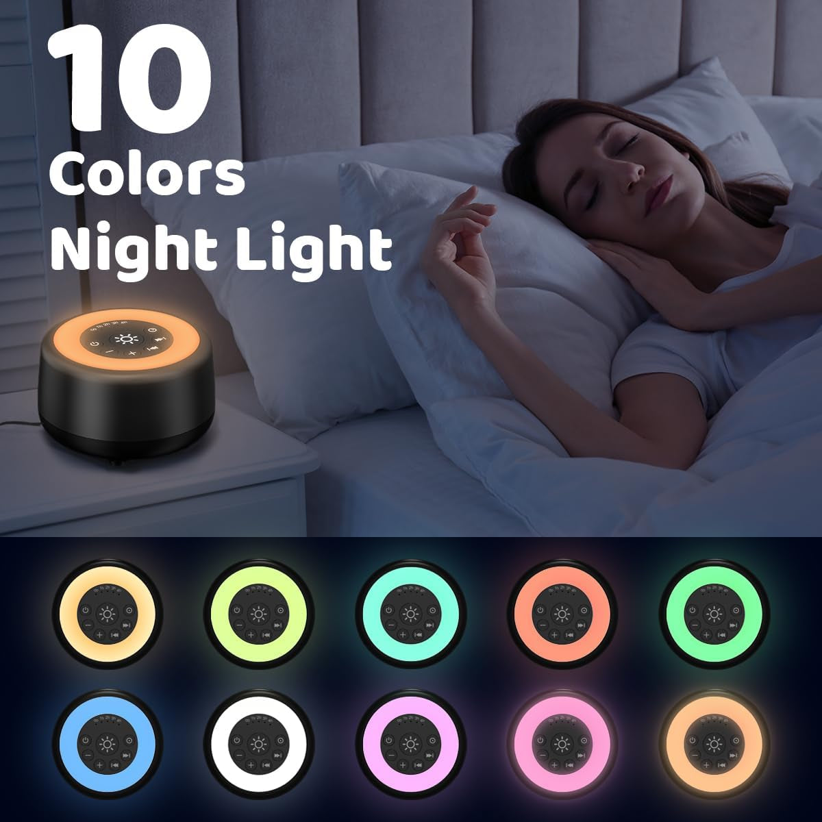 Sound White Noise Machine with 25 Soothing Sounds and 10 Colors Warm Night Light 4 Brightness Levels 32 Volume Levels 5 Timer and Memory Function Perfect for Baby Kids Adults Seniors Sleeping
