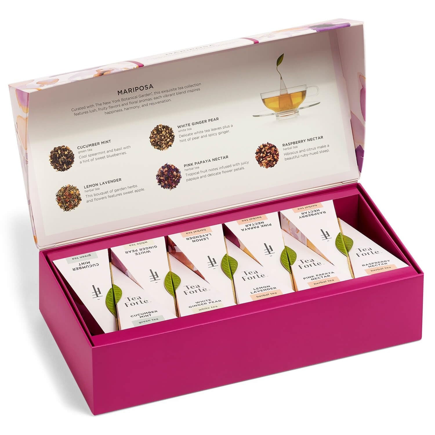 Mariposa Tea Sampler with 10 Pyramid Tea Infuser Bags - Fruit, Herb and Flower Tea - Petite Presentation Box Assorted Variety Tea Gift Set