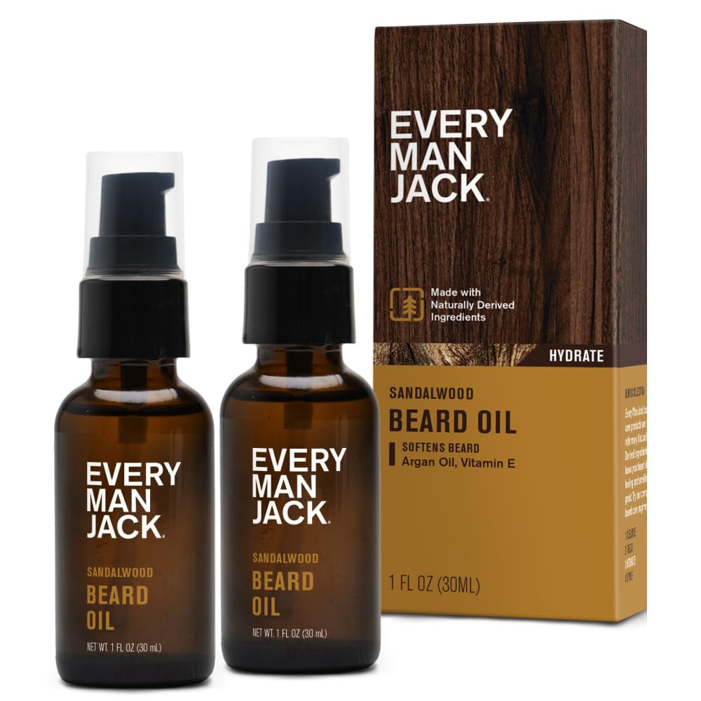 Mens Beard Oil - Subtle Sandalwood Fragrance - Deeply Moisturizes and Softens Your Beard and Adds a Natural Shine - Naturally Derived with Shea Butter and Argan Oil - 1 Fl Oz (2 Pack)