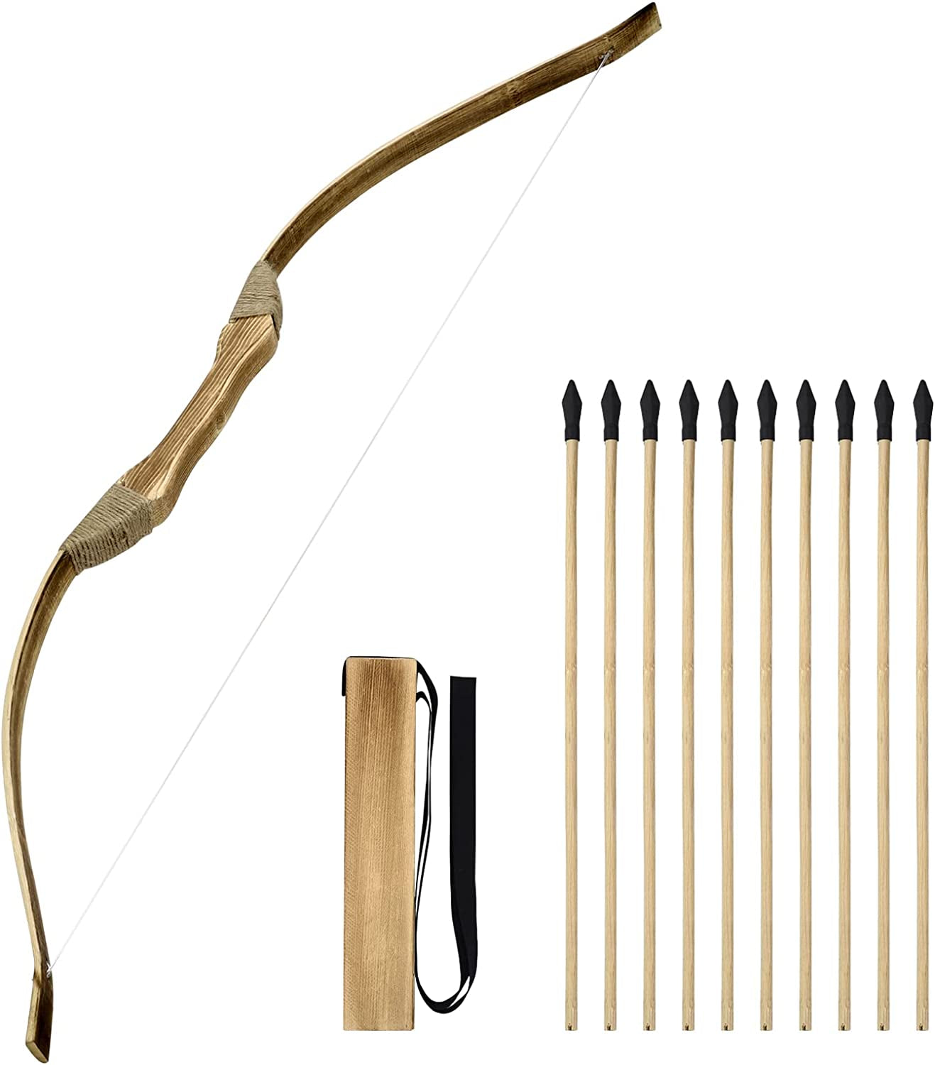 Kids Bow and Arrow Set, Handmade Archery Set 32 Inch Wooden Bow and Arrow, Toy Bow and Arrow for Kids 4-6 8-12, 1 Bows 1 Quivers and 10 Wood Arrows, Gifts for Kids Youth Boys and Girls