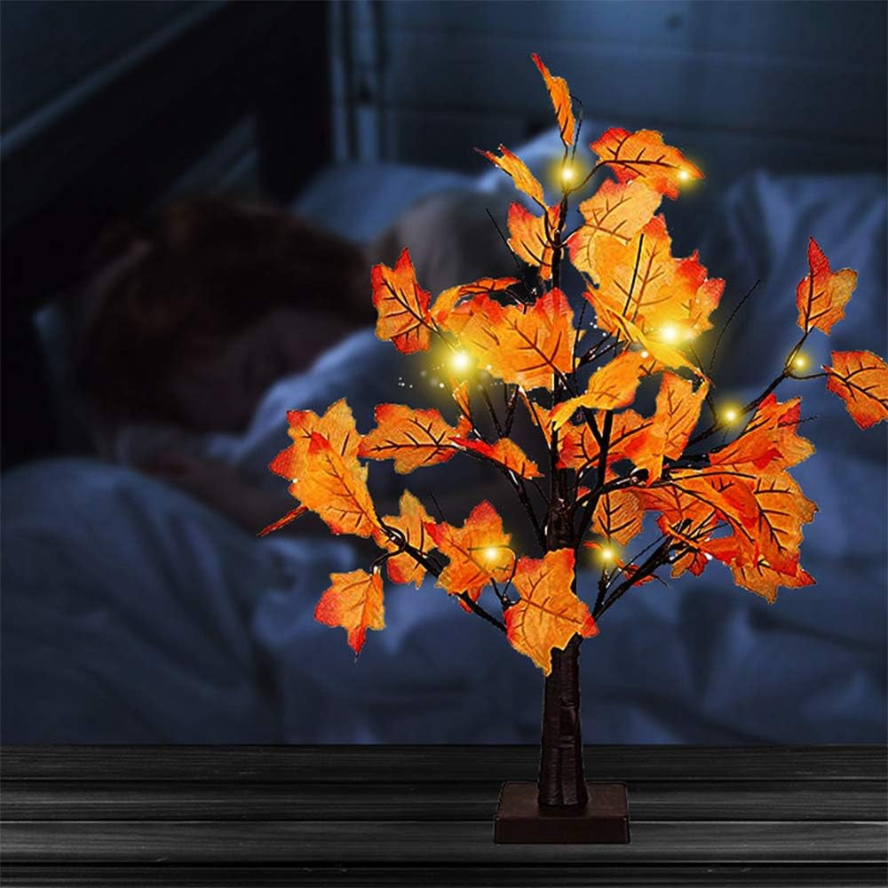 Artificial Fall Lighted Maple Tree 24 LED Thanksgiving Decorations Table Lights Battery Operated for Wedding Party Gifts Indoor Outdoor Autumn Harvest Home Decor