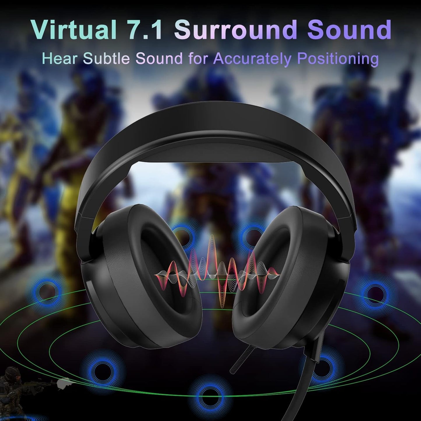 V20U USB Pro Gaming Headset for PC - 7.1 Surround Sound Headphones with Noise Cancelling Microphone- Memory Foam Ear Pads for Laptop Computers