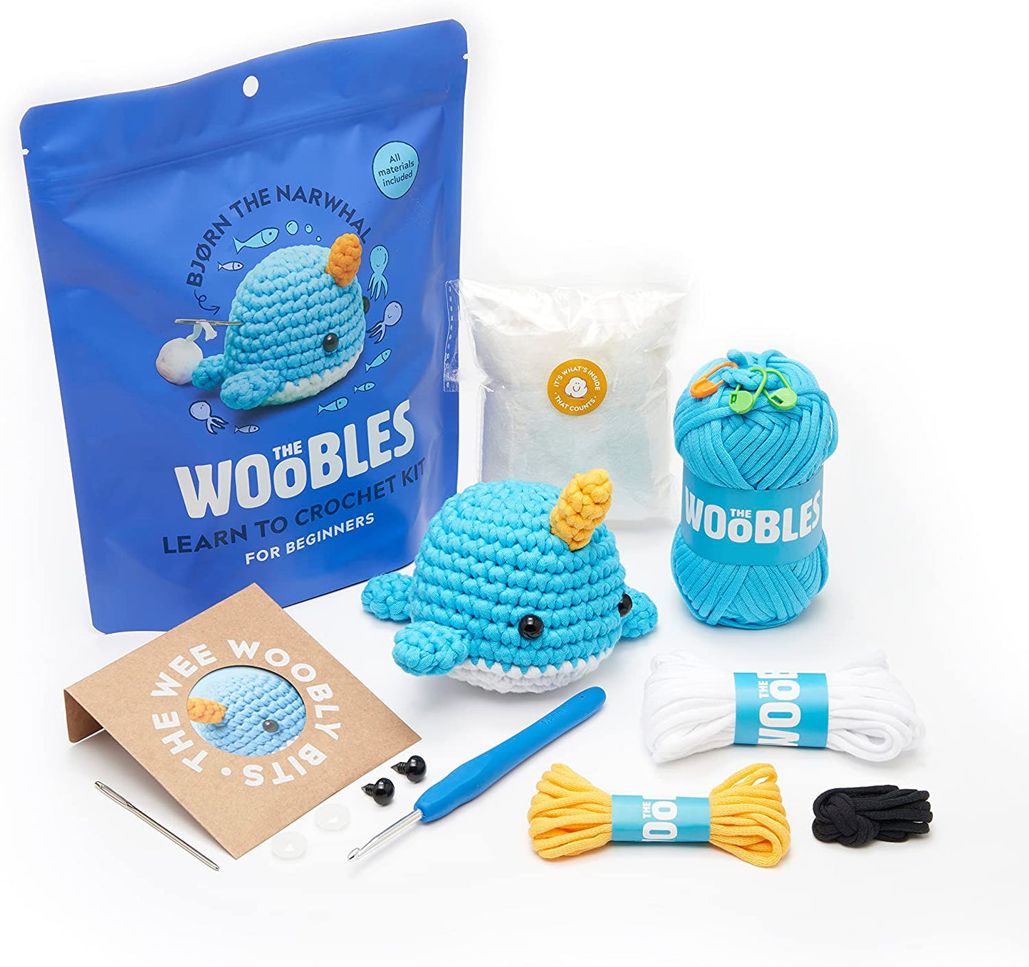 Beginners Crochet Kit with Easy Peasy Yarn as Seen on Shark Tank - with Step-By-Step Video Tutorials - Bjørn the Narwhal