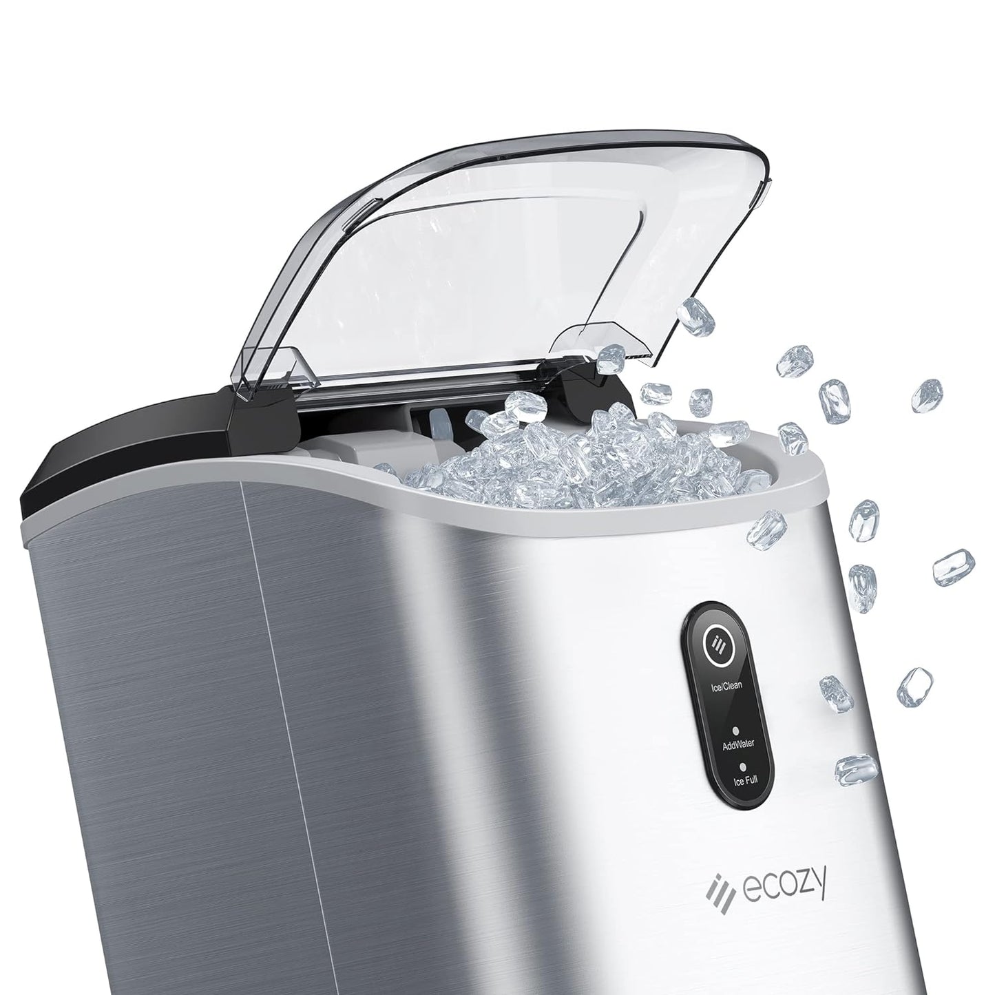 Nugget Ice Maker Countertop - Chewable Pellet Ice Cubes, 33 Lbs Daily Output, Stainless Steel Housing, Self-Cleaning Ice Machine with Ice Bags for Parties, Kitchen, Bar, Office, Silver